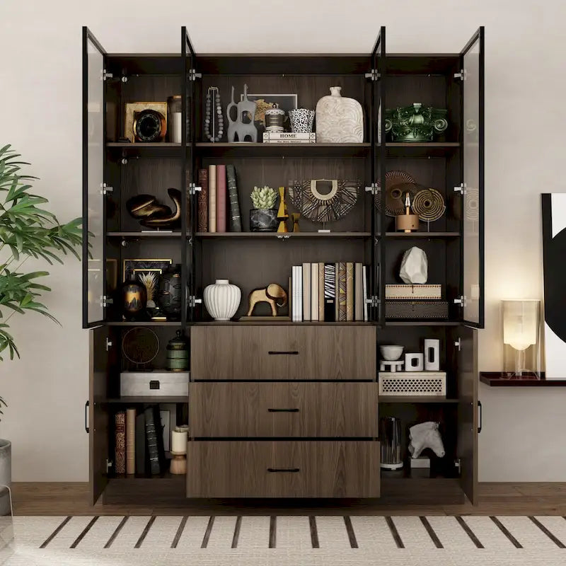 Armario modular de aleación de aluminio con vetas de madera e iluminación LED