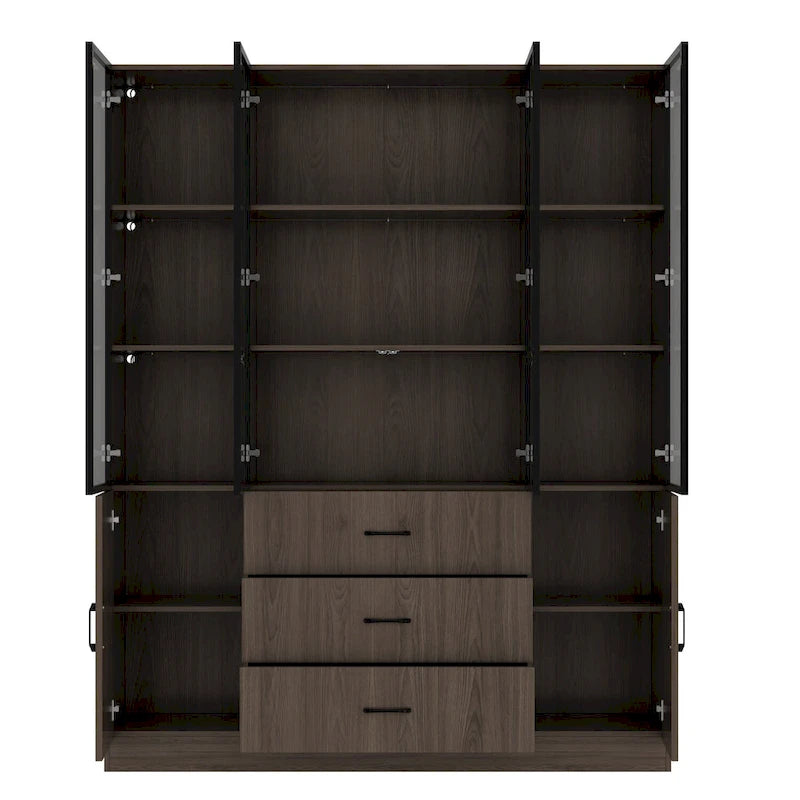 Armario modular de aleación de aluminio con vetas de madera e iluminación LED