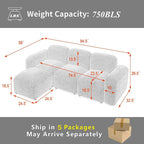 Sofá seccional modular en forma de L con chaise longue, 3 plazas
