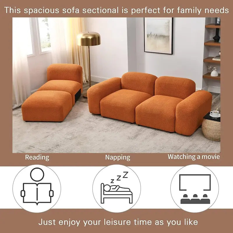 Sofá seccional modular en forma de L con chaise longue, 3 plazas