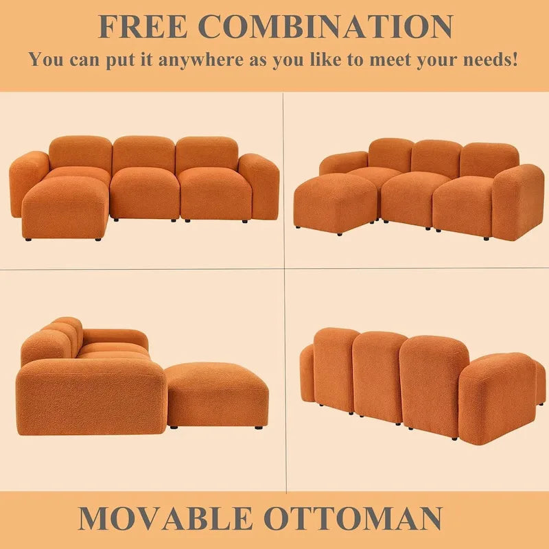 Sofá seccional modular en forma de L con chaise longue, 3 plazas