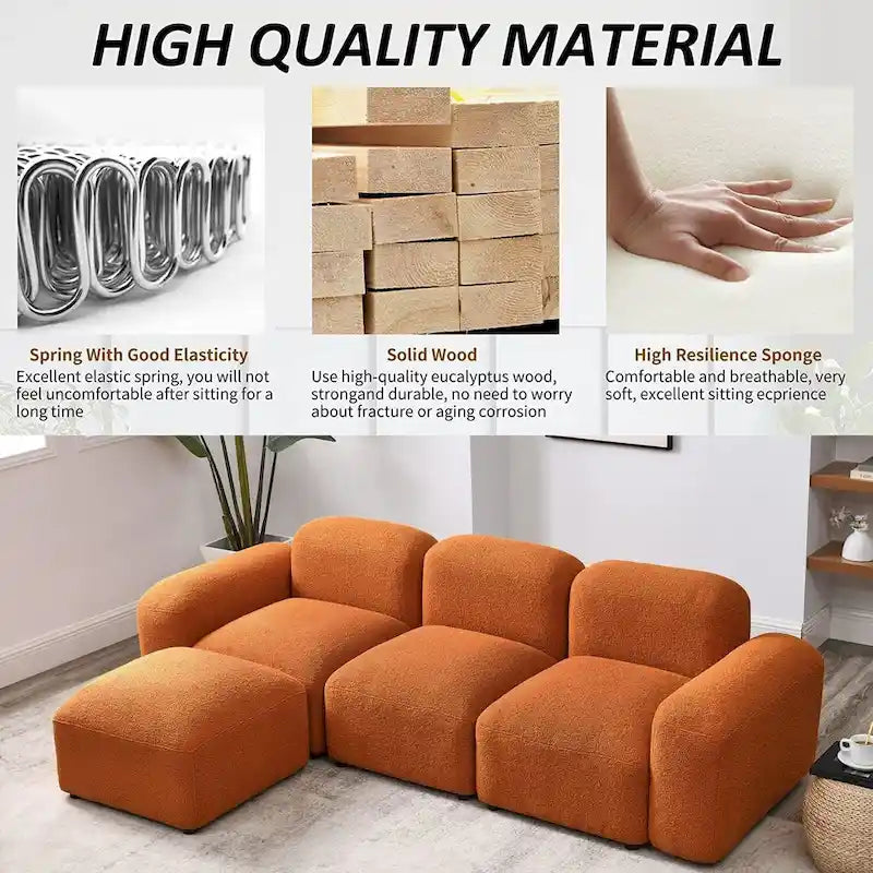 Sofá seccional modular en forma de L con chaise longue, 3 plazas