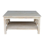 Mesa de centro cuadrada de madera maciza con estante inferior, 36 ancho x 36 fondo x 18 alto pulg.