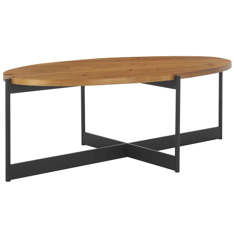 Mesa de centro ovalada con tablero de madera de abeto y base de metal - 48.8"An. x 25.2"Prof. x 16"Al.