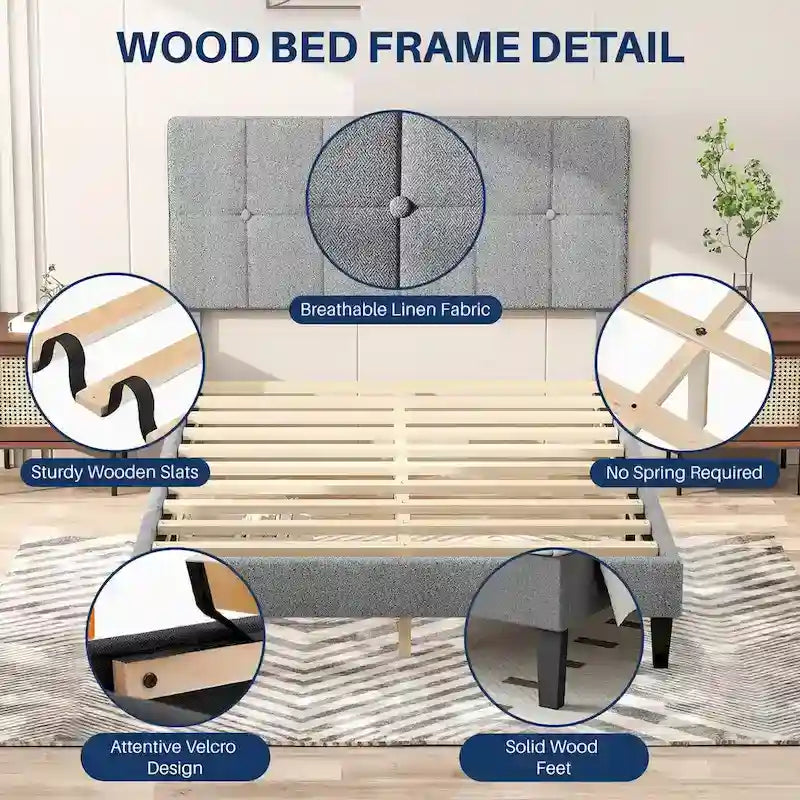 Base de cama tapizada con cabecero – Individual/Matrimonial/Queen