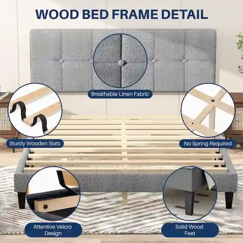 Base de cama tapizada con cabecero – Individual/Matrimonial/Queen