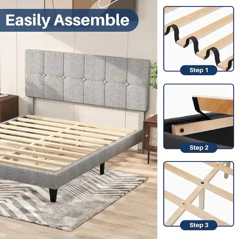 Base de cama tapizada con cabecero – Individual/Matrimonial/Queen