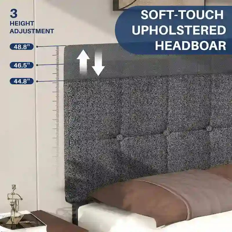 Base de cama tapizada con cabecero – Individual/Matrimonial/Queen