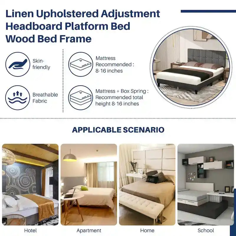 Base de cama tapizada con cabecero – Individual/Matrimonial/Queen