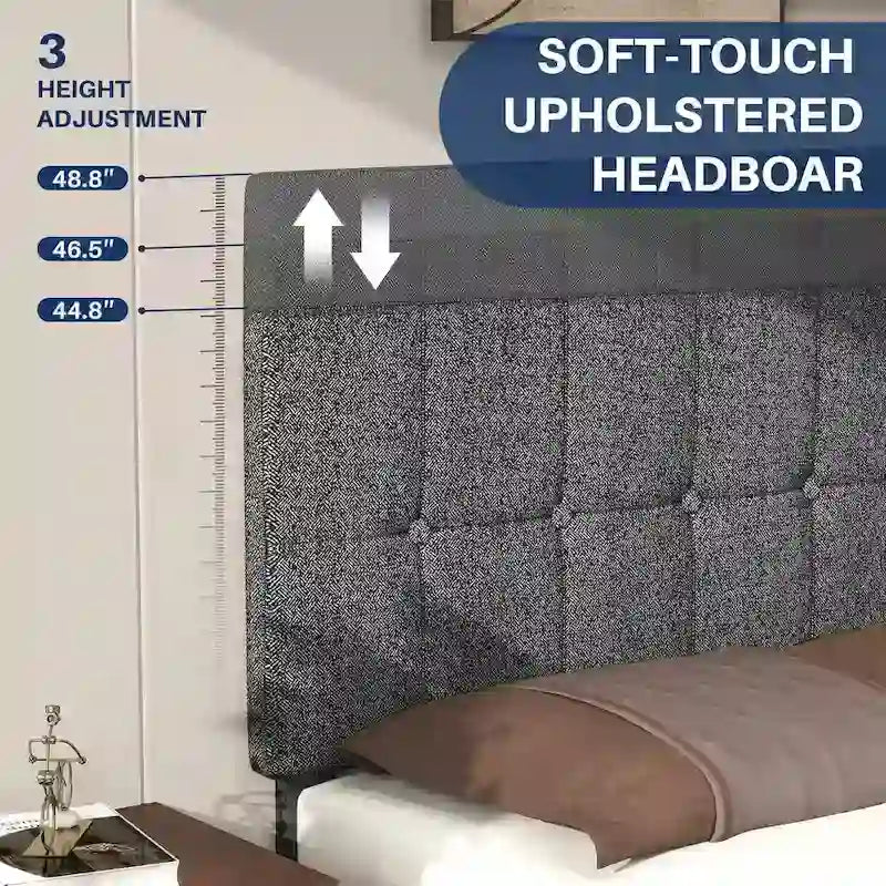 Base de cama tapizada con cabecero – Individual/Matrimonial/Queen