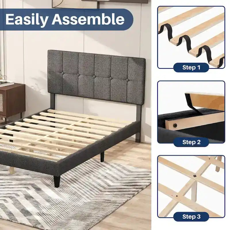 Base de cama tapizada con cabecero – Individual/Matrimonial/Queen