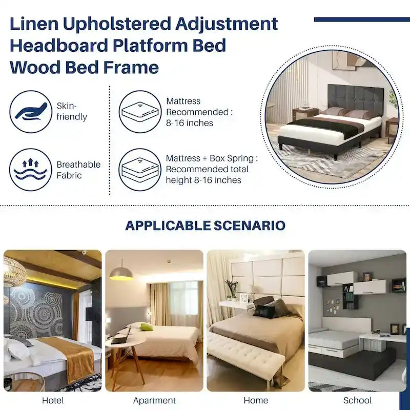 Base de cama tapizada con cabecero – Individual/Matrimonial/Queen
