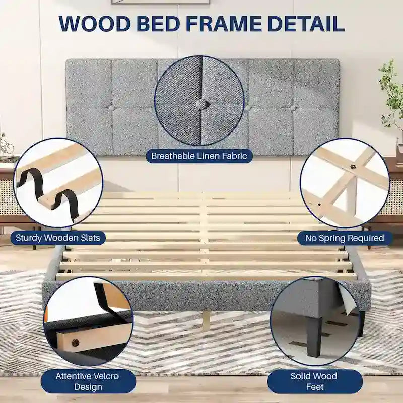 Base de cama tapizada con cabecero – Individual/Matrimonial/Queen