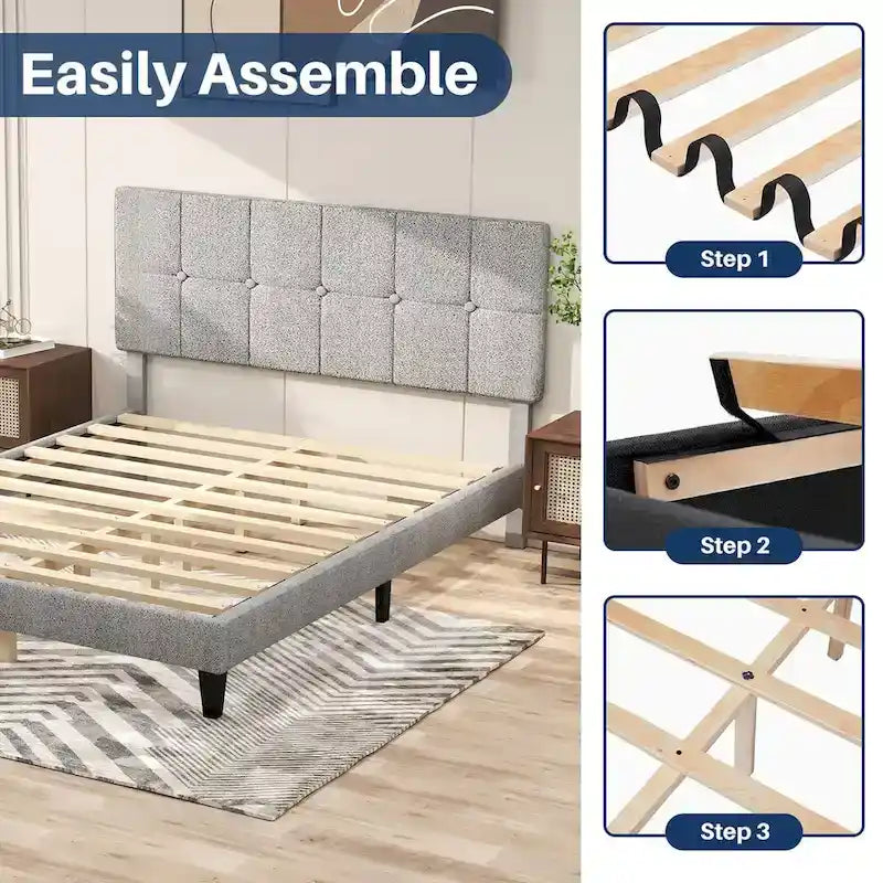 Base de cama tapizada con cabecero – Individual/Matrimonial/Queen