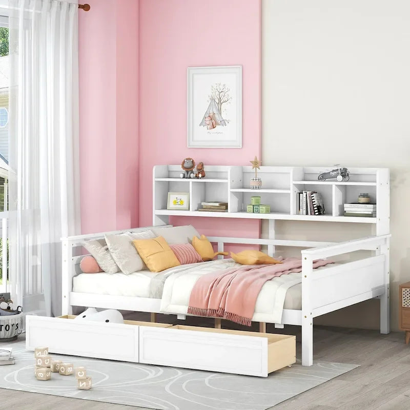 Cama nido doble con cajones de almacenamiento y estante de noche