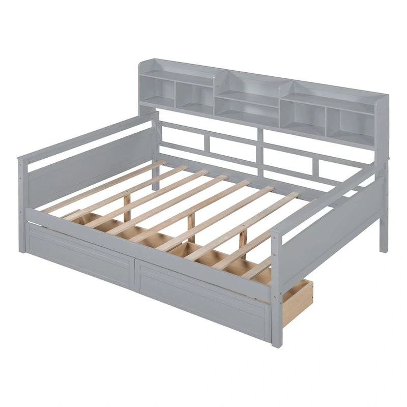 Cama nido doble con cajones de almacenamiento y estante de noche