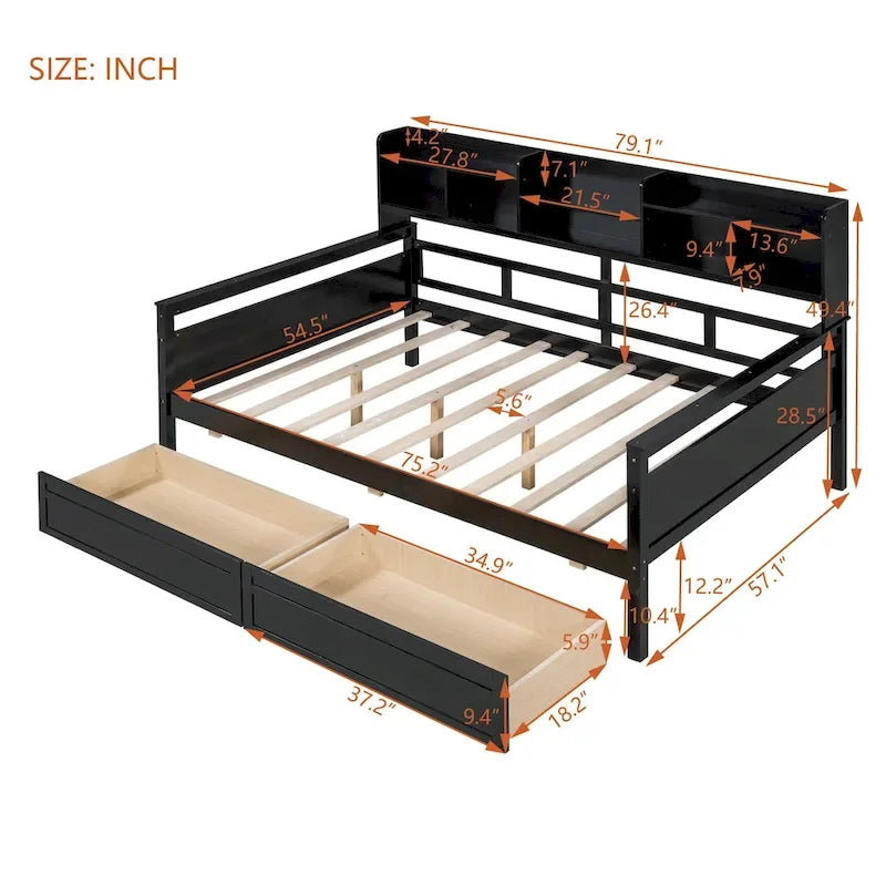 Cama nido doble con cajones de almacenamiento y estante de noche
