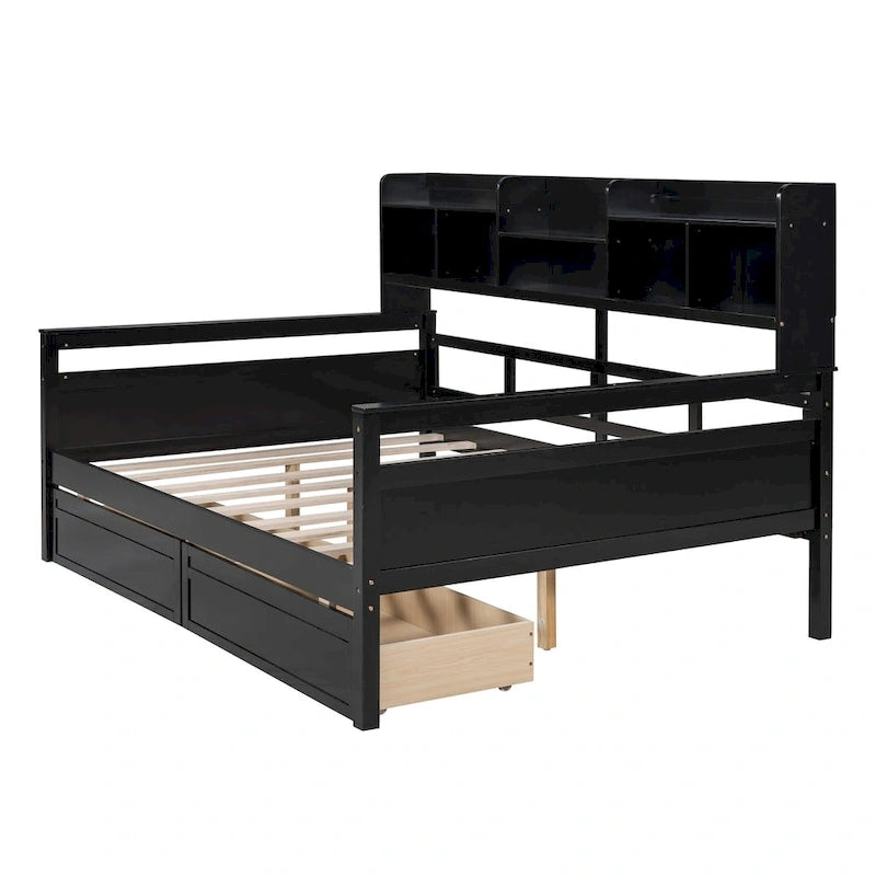 Cama nido doble con cajones de almacenamiento y estante de noche
