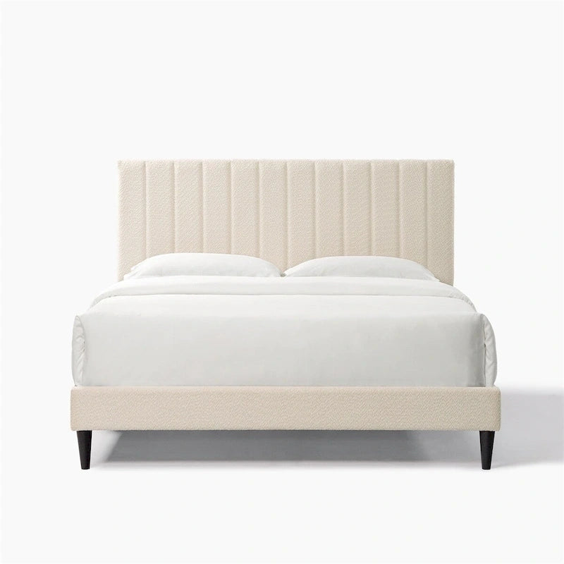Cama con plataforma tapizada tamaño queen con cabecera capitoné