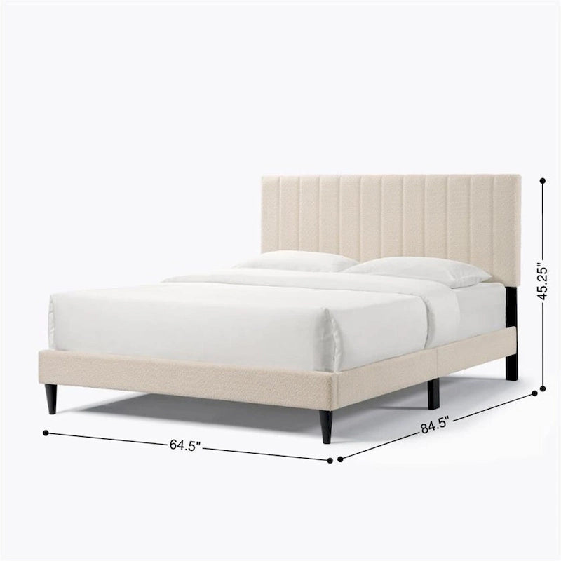Cama con plataforma tapizada tamaño queen con cabecera capitoné