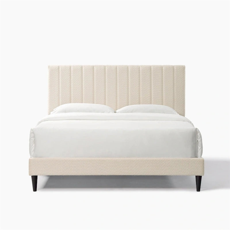 Cama con plataforma tapizada tamaño queen con cabecera capitoné