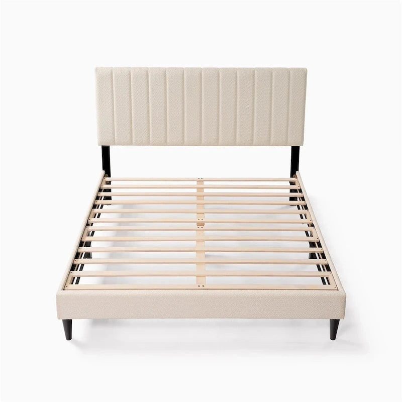 Cama con plataforma tapizada tamaño queen con cabecera capitoné