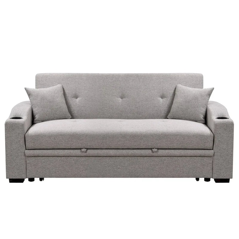 Sofá Cama con Respaldo Reclinable, Portavasos y Almohadas