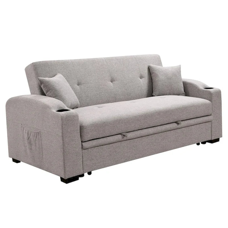 Sofá Cama con Respaldo Reclinable, Portavasos y Almohadas