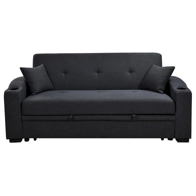 Sofá Cama con Respaldo Reclinable, Portavasos y Almohadas