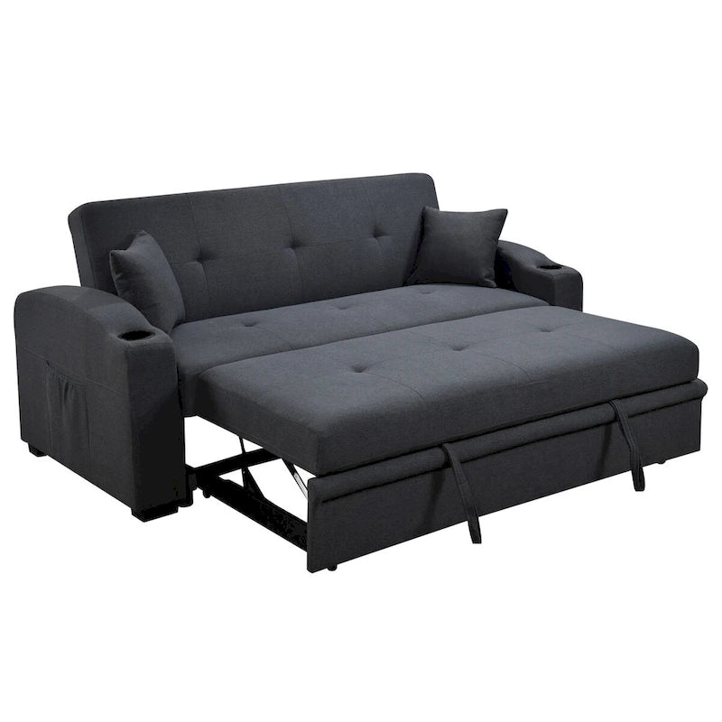 Sofá Cama con Respaldo Reclinable, Portavasos y Almohadas