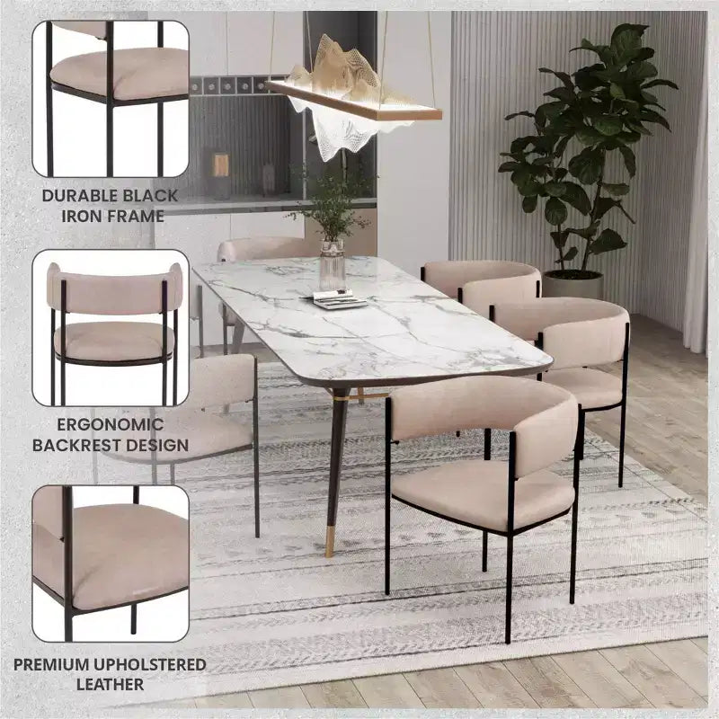 LeisureMod Juego de 2 sillas de comedor tapizadas con diseño de respaldo abierto, estructura de hierro con recubrimiento en polvo, Colección Cyril para comedor, cocina, bistró, cafetería