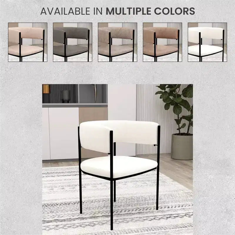 LeisureMod Juego de 2 sillas de comedor tapizadas con diseño de respaldo abierto, estructura de hierro con recubrimiento en polvo, Colección Cyril para comedor, cocina, bistró, cafetería