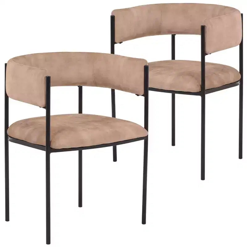 LeisureMod Juego de 2 sillas de comedor tapizadas con diseño de respaldo abierto, estructura de hierro con recubrimiento en polvo, Colección Cyril para comedor, cocina, bistró, cafetería