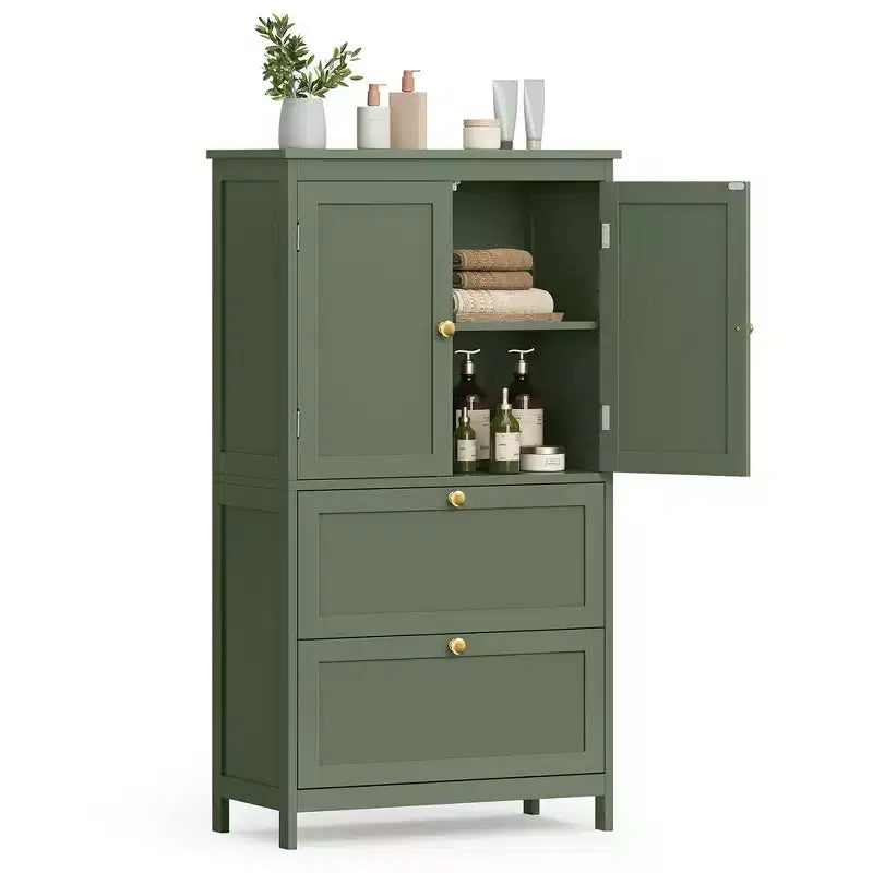 VASAGLE Armario de suelo para baño, Mueble de almacenamiento de baño, Armario independiente con 2 cajones y 2 puertas