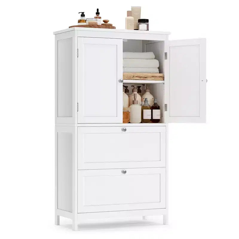 VASAGLE Armario de suelo para baño, Mueble de almacenamiento de baño, Armario independiente con 2 cajones y 2 puertas