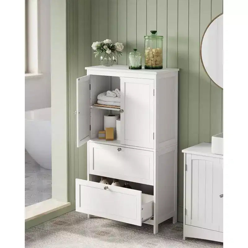 VASAGLE Armario de suelo para baño, Mueble de almacenamiento de baño, Armario independiente con 2 cajones y 2 puertas