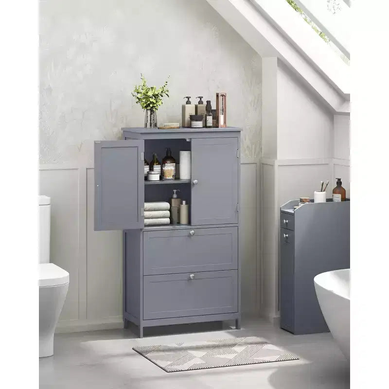 VASAGLE Armario de suelo para baño, Mueble de almacenamiento de baño, Armario independiente con 2 cajones y 2 puertas
