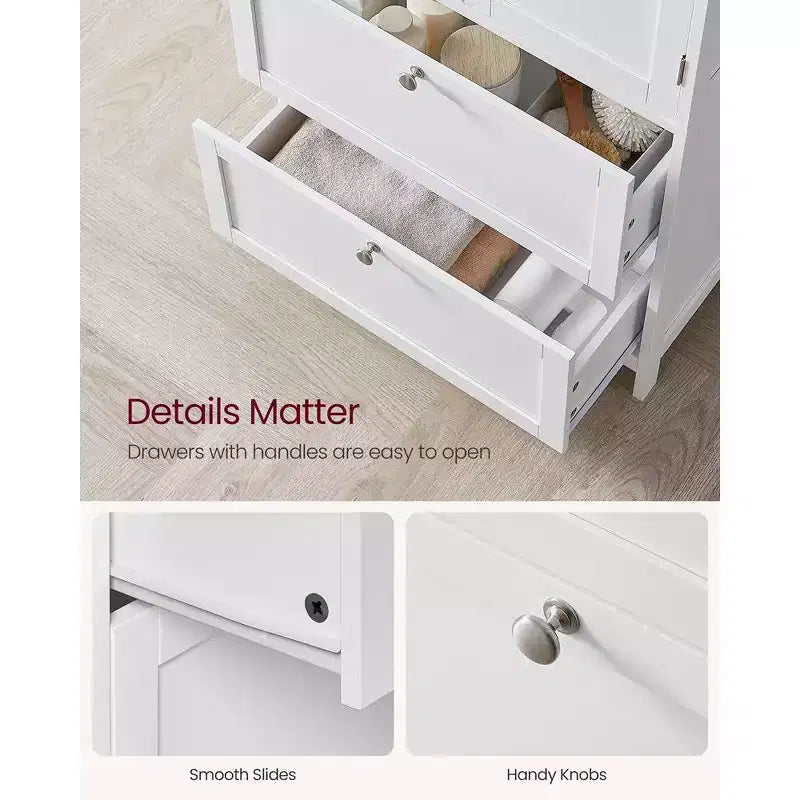VASAGLE Armario de suelo para baño, Mueble de almacenamiento de baño, Armario independiente con 2 cajones y 2 puertas