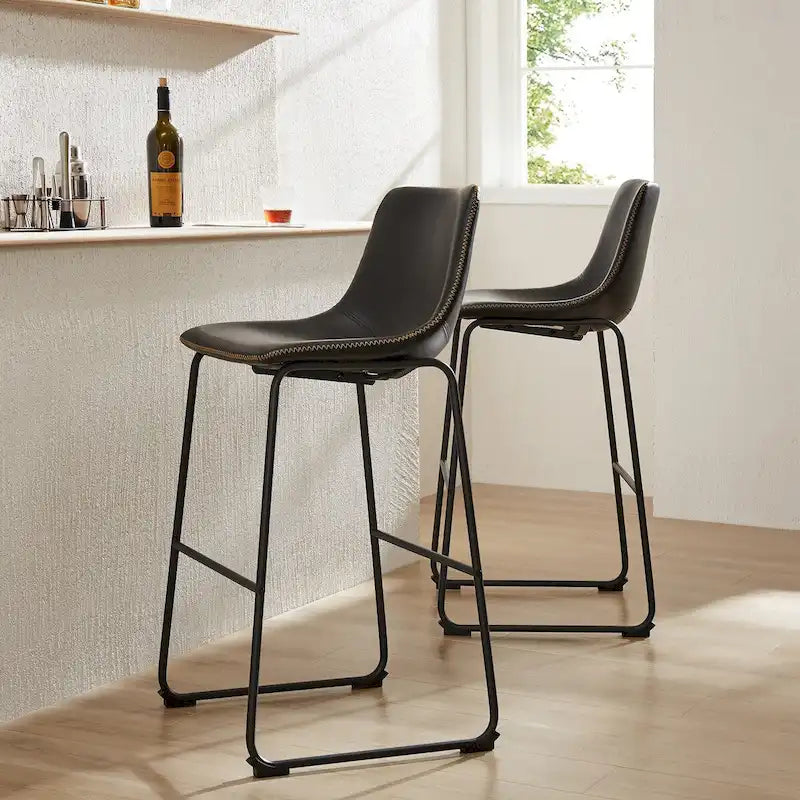 Juego de 2 taburetes de bar de altura de mostrador con asiento de piel sintética