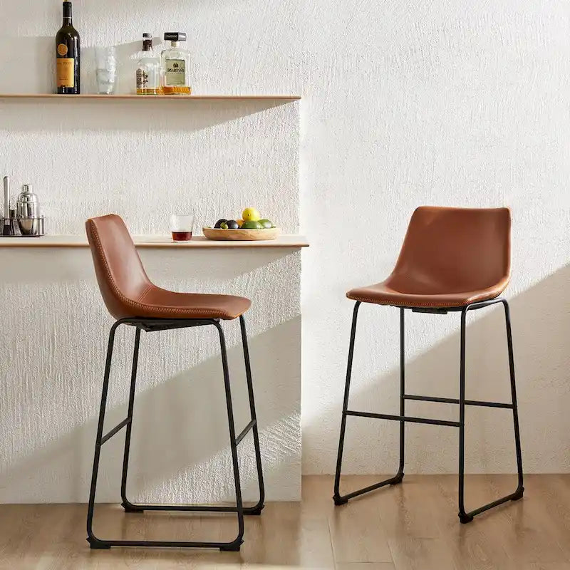 Juego de 2 taburetes de bar de altura de mostrador con asiento de piel sintética