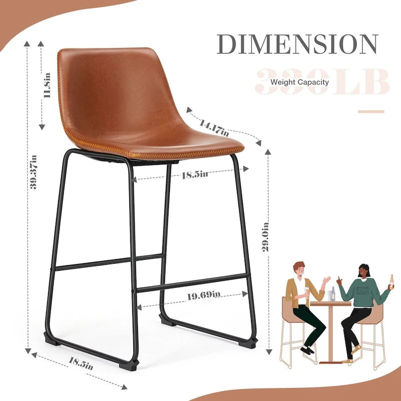 Juego de 2 taburetes de bar de altura de mostrador con asiento de piel sintética