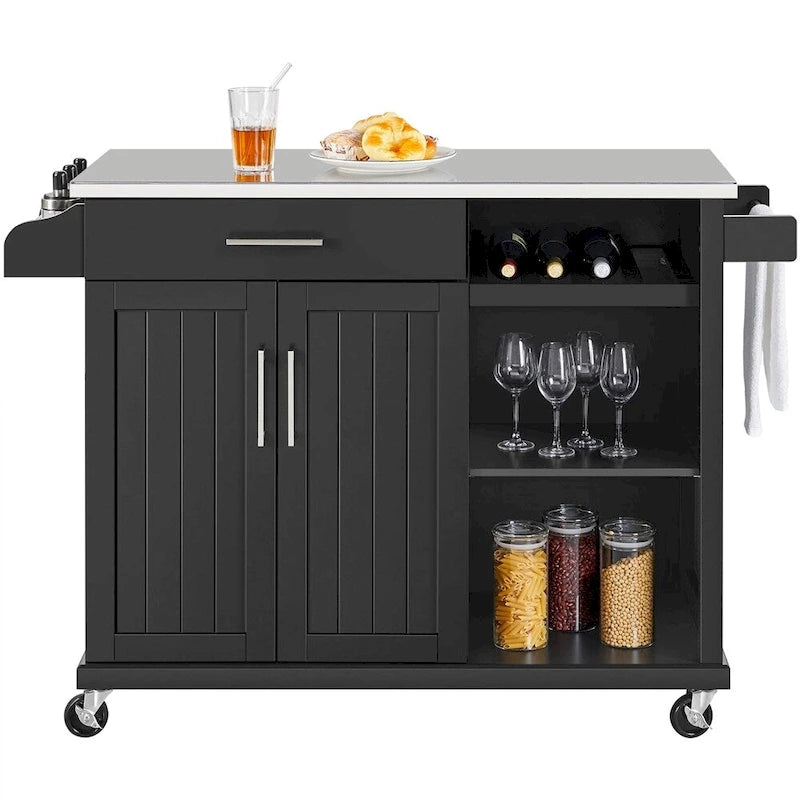 Carro de isla de cocina rodante con cubierta de acero inoxidable