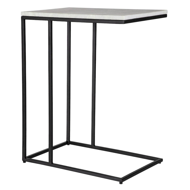 Mesa auxiliar de metal negro y mármol blanco