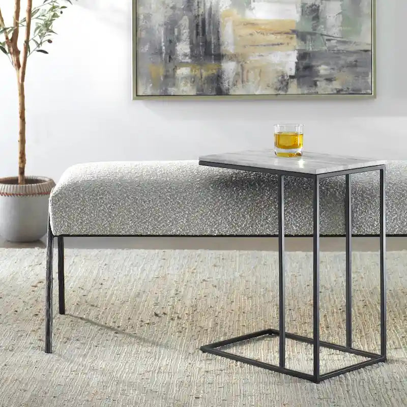 Mesa auxiliar de metal negro y mármol blanco