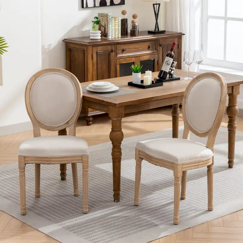 Sillas de comedor de madera maciza con tapizado de lino, juego de 2