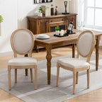 Sillas de comedor de madera maciza con tapizado de lino, juego de 2