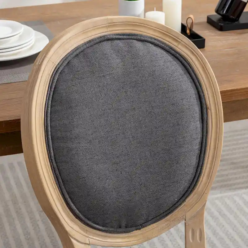 Sillas de comedor de madera maciza con tapizado de lino, juego de 2