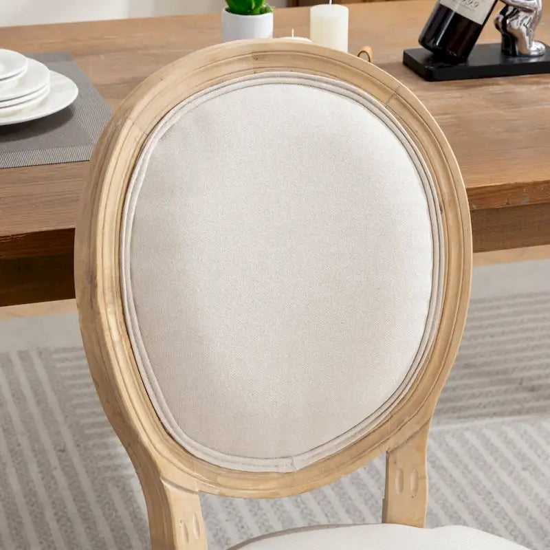 Sillas de comedor de madera maciza con tapizado de lino, juego de 2