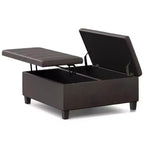 WyndenHall Tyler Mesa de centro otomana de almacenamiento de piel sintética desgastada, con tapa elevable, marco de madera de caucho