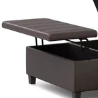 WyndenHall Tyler Mesa de centro otomana de almacenamiento de piel sintética desgastada, con tapa elevable, marco de madera de caucho